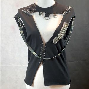 Black/green camouflage punk goth bondage vest top